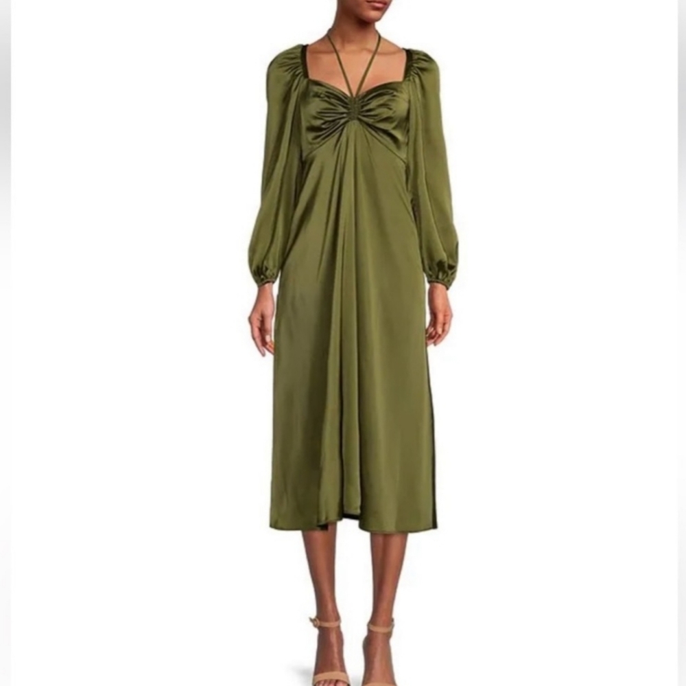 Antonio Melani Bella square neck long blouson olive green dress